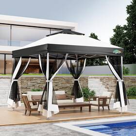 0330 -jay Us 292 W Gr 10x10 Pop Up Gazebo One-push Setup Canopy Tent With Mosquito Netting And Vented R