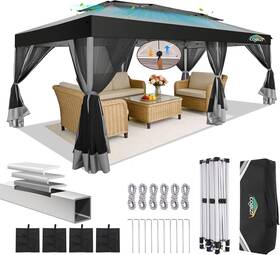 -jay 0330 Us 293 Lgr Gr 10x20 Pop Up Gazebo One-push Setup Canopy Tent With Mosquito Netting And Vented R