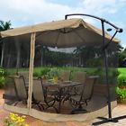 07umb012-off9x9-10 Yescom 9x9 Offset Tan Umbrella W Mesh Patio Tilt Post Deck Gazebo Outdoor Shade Net 640671028738