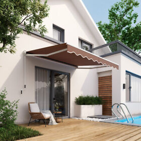 Op70368cf 10foot X 8.2foot Retractable Awning Sunshade Shelter Manual Crank Handle Coffee Shop