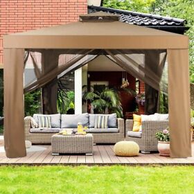 Sdcgp1010 10footx10foot Outdoor Gazebo Patio Tents Garden Canopy Shelter With Netting Brown
