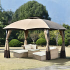Jj-dj-sh000194aa 10ft W 12ft L Metal Double Vents Gazebo Patio Canopy With Screen And Led Lights