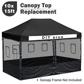 10x15 Ft Replacement Canopy Top Kit 4 Mesh Sidewalls Yard Outdoor