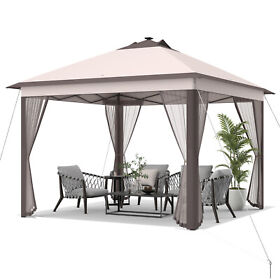 Np10471be 11foot X Patio Folding Gazebo Outdoor Canopy Shelter Led Lights Portable Beige