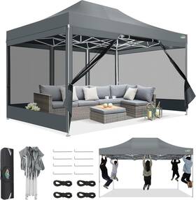 112gr 12 0604 Us Heavy Duty 10x15 Pop-up Canopy Tent With Sidewalls And Mosquito Netting Gray