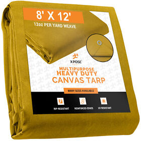 Ctt12-812-x 12 Oz. Heavy Duty Waterproof Canvas Tarp Tan 8foot X 12foot