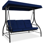 Sky5936 3-seat Outdoor Canopy Swing Glider Patio Hammock With Removable Cushion Navy New