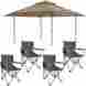 425396 Ozark Outdoor Canopy Chair Set Brown Pagoda Gazebo Shelter 4 Folding Arm Seats Camping 744022425396