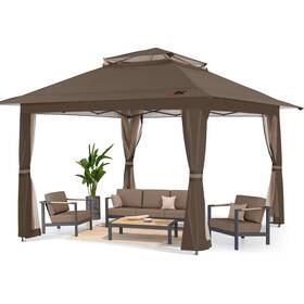 1313-tymesh-brown Abccanopy 13ftx13ft Gazebo Tent Outdoor Pop Up Canopy Shelter Mosquito Netting