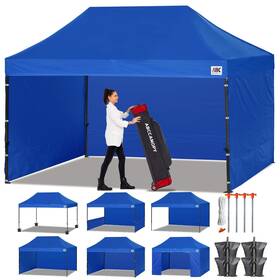 Abccanopy 619548616408 Heavy Duty Easy Pop Up Canopy Tent With Sidewalls 10x15 Royal Blue