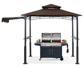 Abccanopy 840109950000 Grill Gazebo Extra Awning 11x5 Ft Outdoor Bbq Canopy Led Lights Brown