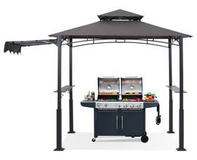 Abccanopy 840109950017 Grill Gazebo Extra Awning 11x5 Ft Outdoor Bbq Canopy Led Lights Gray