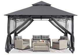 Abccanopy 840109958075 8x8 Outdoor Steel Frame Gazebo With Mosquito Netting Garden Deck Grey