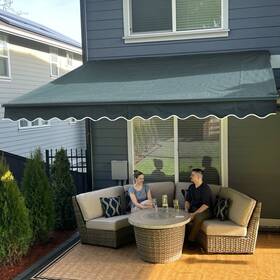 Abm-12-10-fg Aleko Electric Retractable Awning 12x10 Dark Green Black Frame Patio Sunshade Canopy