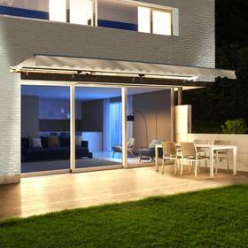 Awcl12x10ivor29 Aleko Motorized Led 12 X 10 Ft Half Cassette Retractable Cream Feet