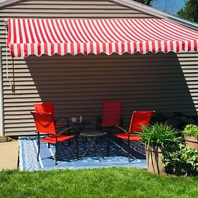 Awm6.5x5redwt05 Aleko Motorized Retractable Patio Sun Shade Awning 6.5 X 5 Ft Red White Stripes