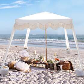 Ammsun 695639628604 Beach Cabana With Fringe 6.2ft Tassel Canopy Easy Set Up And Wood