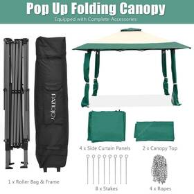 8ck70-op811gn Angeles Home Pop Up Canopy Tent 13ft X Folding Semi-permanent Square Green