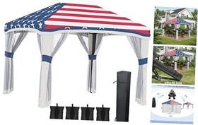 Aosom Llc 196393056844 10ft X Pop Up Canopy Tent With Netting Instant Tents For American Flag
