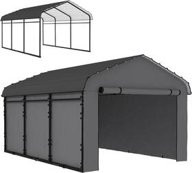 Us84c-565v02cg0131 Aosom Llc 10ft X 15ft Heavy Duty Metal Carport Waterproof Garage Car Canopy Shelter With Ga