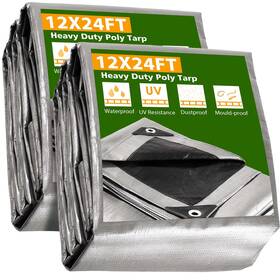10-mil Apluschoice 767571295661 2 Pack 12x24 Ft Waterproof Poly Tarp Heavy Duty Uv Resistant Tarpaulin