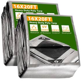 Apluschoice 767571295678 2 Pack 10 Mil 16ftx20ft Poly Tarp Protective Cover Tarpaulin Outdoor Weather Proof