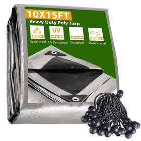 Apluschoice 767571296538 10x15 Ft 10 Mil Poly Tarp Protective Cover Ball Bungee Kit Tarpaulin Outdoor