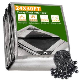 Apluschoice 767571296613 24x30 Ft Waterproof Poly Tarp With 25 Ball Bungees Protect Cover 10mil Tarpaulin