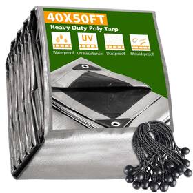 Apluschoice 767571296644 40x50 Ft 10 Mil Poly Tarp Protective Cover Ball Bungee Kit Tarpaulin Outdoor
