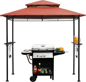 Bbq Grill Gazebo 8x4 Barbecue Canopy Double Tiered Shelves And 10 Hooks Red