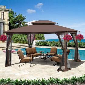 W41933760 Boupower 13x10 Outdoor Patio Gazebo Canopy Ventilated Double Roof Detachable Mosquit