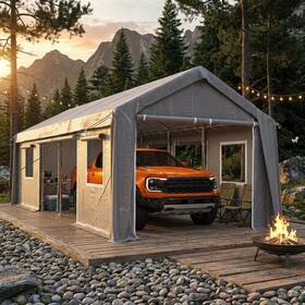 Branded 445051183112 20ftx10ftx11ft Windproof Carport Heavy Duty Reinforced Poles And Pe Canopy Usa