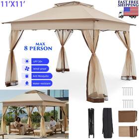 Bzslr-4476363-kh Branded 11ftx11ft Outdoor Pop Up Gazebo Mosquito Netting Height Adjustable Canopy Uv Tent