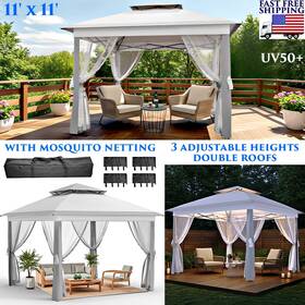 Kbrn-4626-gr Branded 11ftx11ft Outdoor Pop Up Gazebo Mosquito Netting Adjustable Height Canopy Uv Tent