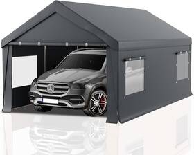 Yycp020gy Bupplee Carport 10x20 Heavy Duty Portable Garage Canopy With Roll-up Windows And D