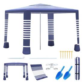 Cepkquis 768738508860 Beach Tent 8ft Large Canopy 8ftx8ftx7.42ft Navy Blue-stripes
