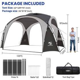 23tt122103 Cesicia Pop-up Tents Upf50 Plus 12ftx12ft Gray Canopy Tent With Side Wall