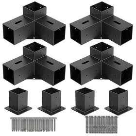Hwcp-042 Chicaura 4x4 Pergola Bracket Kit - 8pcs 4pcs 3-way Corner Brackets And Black