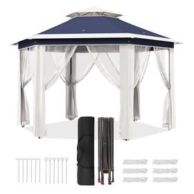 33c7kgwva2 Chiccoutured 13ft X Pop Up Gazebo Hexagonal Canopy Shelter With 6 Zippered Mesh Netting