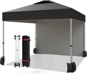 Cc-10x10canopy1w-b Chiccoutured 10x10 Pop Up Canopy 1 Sidewall Easy Camping Tent One Button Push Setup Black