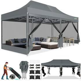Cobizi 097gr 10x20 Ft Canopy Tent Heavy Duty Pop Up With Sidewalls Gray
