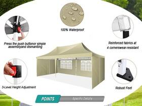 Cobizi 256489 Canopy 10x20 Pop Up Tent Khaki For Parties With 6 Sidewalls Outdoor Gazebo