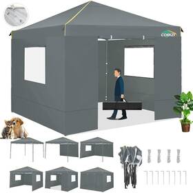 Cobizi 975466255711 10x10 Pop Up Canopy Tent With 4 Sidewalls And Mesh Windows 2.0 Waterproof Co