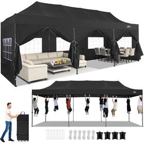 Cobizi 975466259597 10x30 Pop Up Canopy Tent 8 Sidewalls Easy Set-up Outdoor Party Black