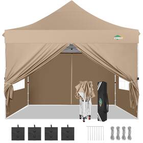 Cobizi 977520422046 10x10 Pop Up Canopy With 4 Removable Sidewalls Easy Set Tent Wate