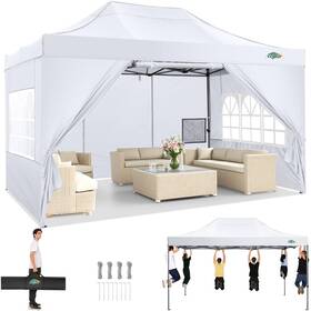 5913 Cobizi 977520451220 10x15 Heavy Duty Pop Up Canopy Tent With 4 Sidewalls Thicken Frame Commercia