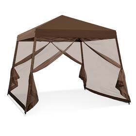 Cs64mn-brn-az Coos Bay 10x10 Pop Up Canopy Tent With Screen Netting Slant Leg Instant Folding Shel
