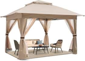 Cooshade 714477691424 13x13ft Easy Pop Up Canopy Tent Instant Folding Shelter With Mosquito Netting Wall