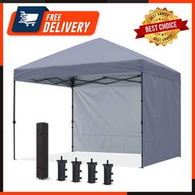 Cooshade 714477714734 Pop Up Canopy Tent 8x8 With 2 Sidewalls Outdoor Shade Instant Tents Grey