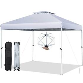 Ghmhsku00531 Costway Pop-up Canopy Tent 10ft.x10ft. 2-tier Adjustable Carry Bag With Wheel White